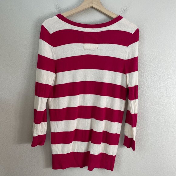 Y2K Hollister Womens Large Striped Cardigan Sweater Pink White Knit Button Up - Picture 8 of 8